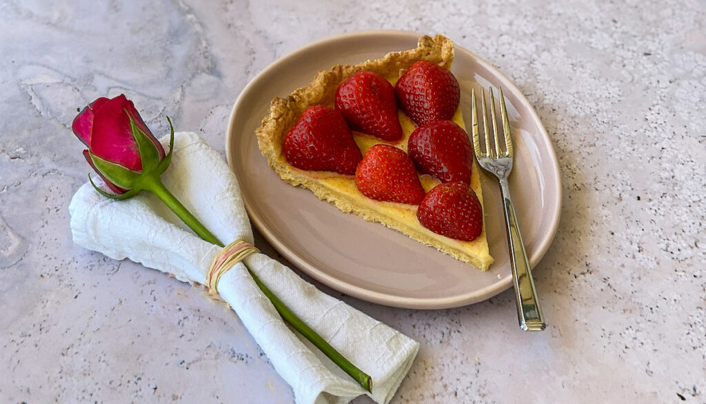 Strawberry Tarte with Mascarpone Cream for Mother's Day Slice on Plate-Cover