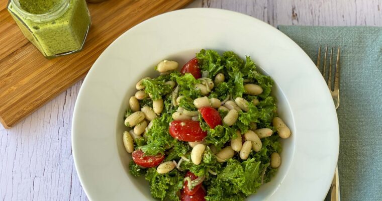 Kale Cannellini Salad with Arugula Mint Pesto