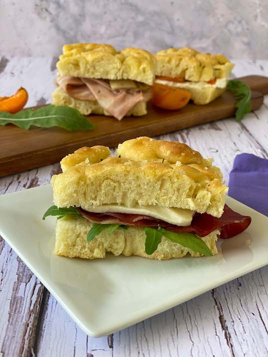 Rosemary Focaccia Panini with Bresaola, Mozzarella & Arugula