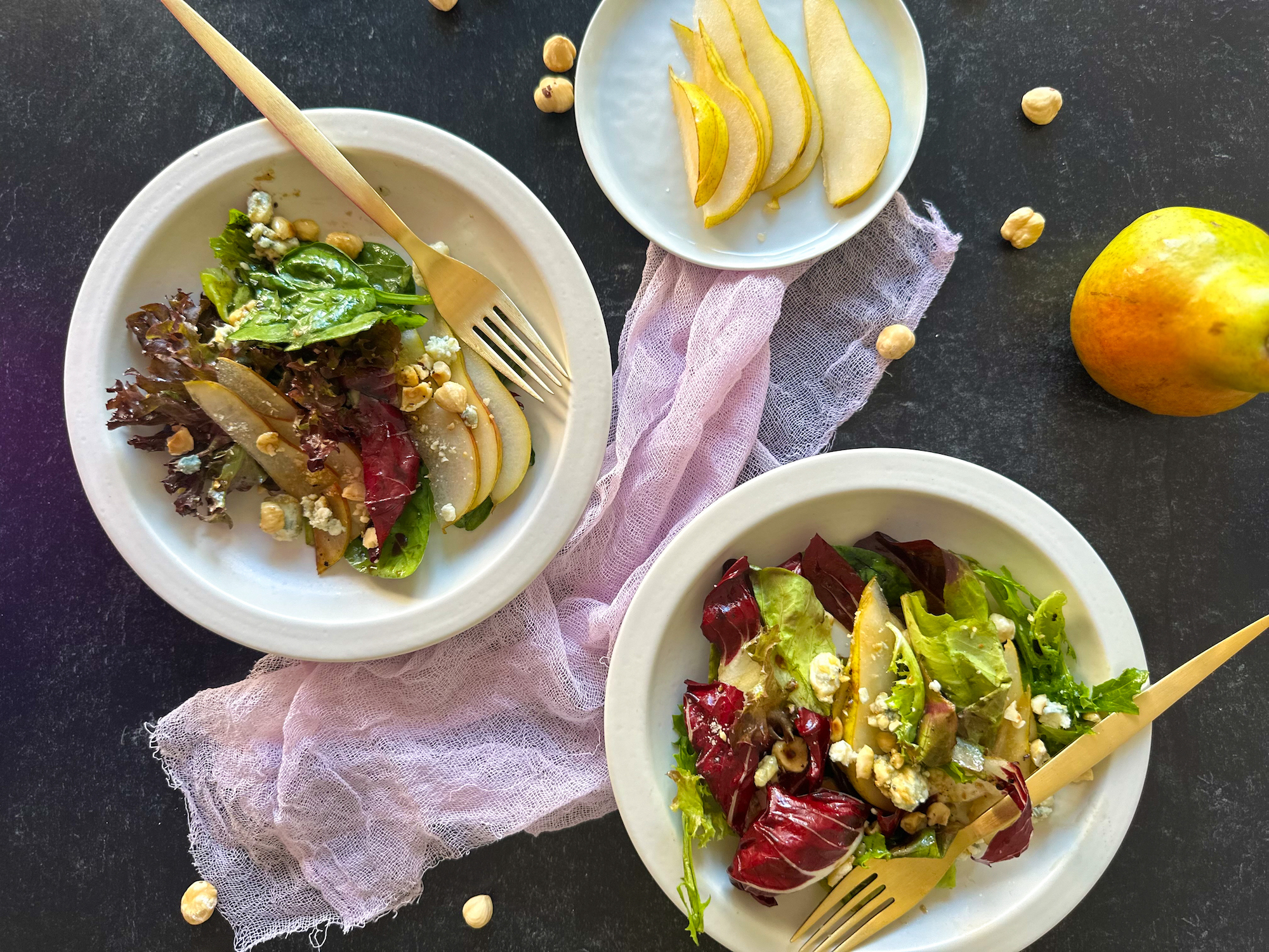 Pear & Gorgonzola Salad with Hazelnuts and Balsamic Glaze