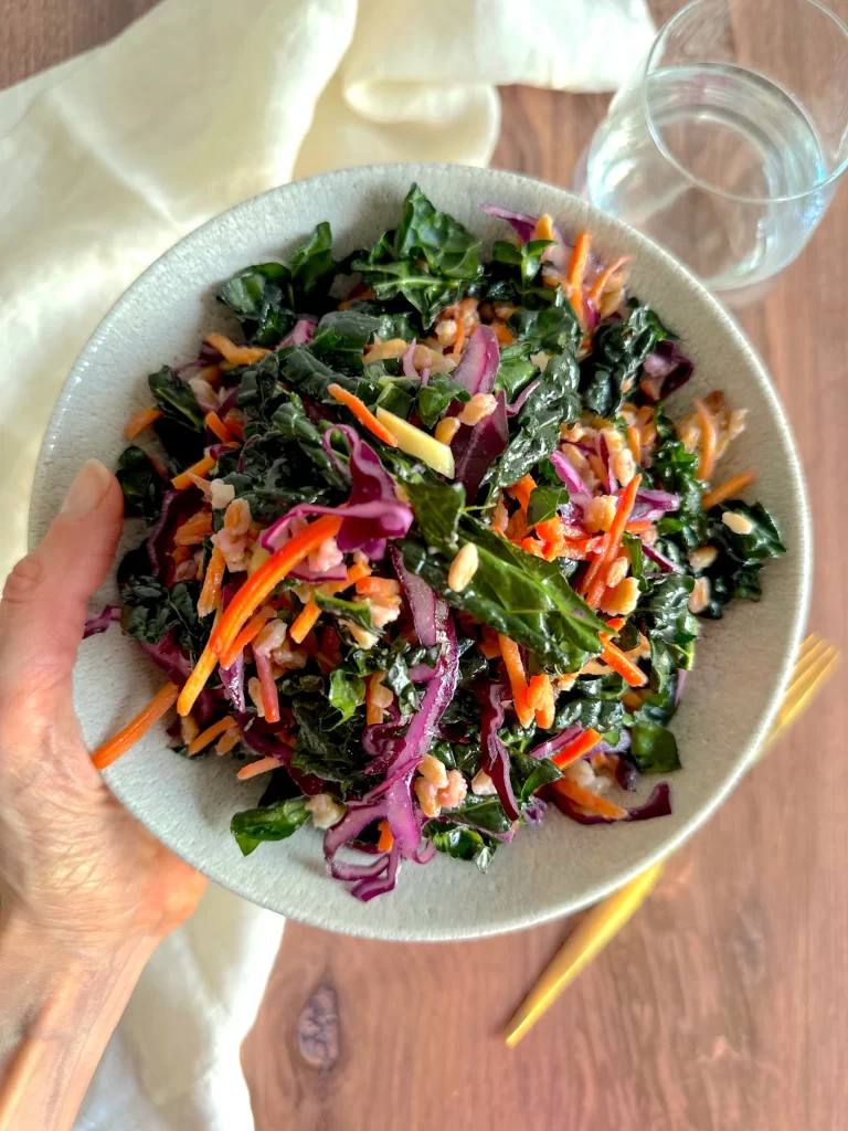 plate of Winter Kale Salad with Farro, Pecorino & Dates