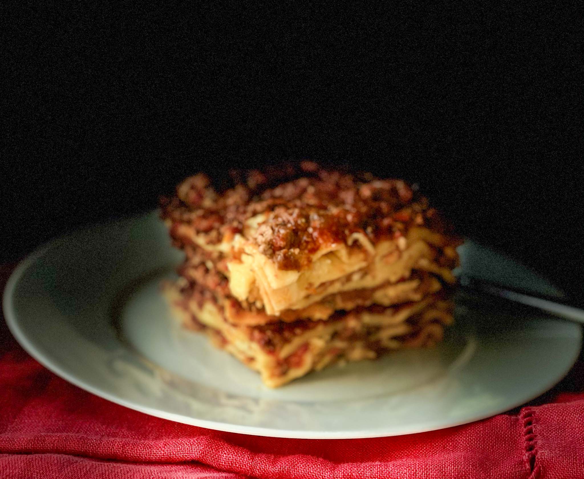 Baked Lasagna on a white serving plate