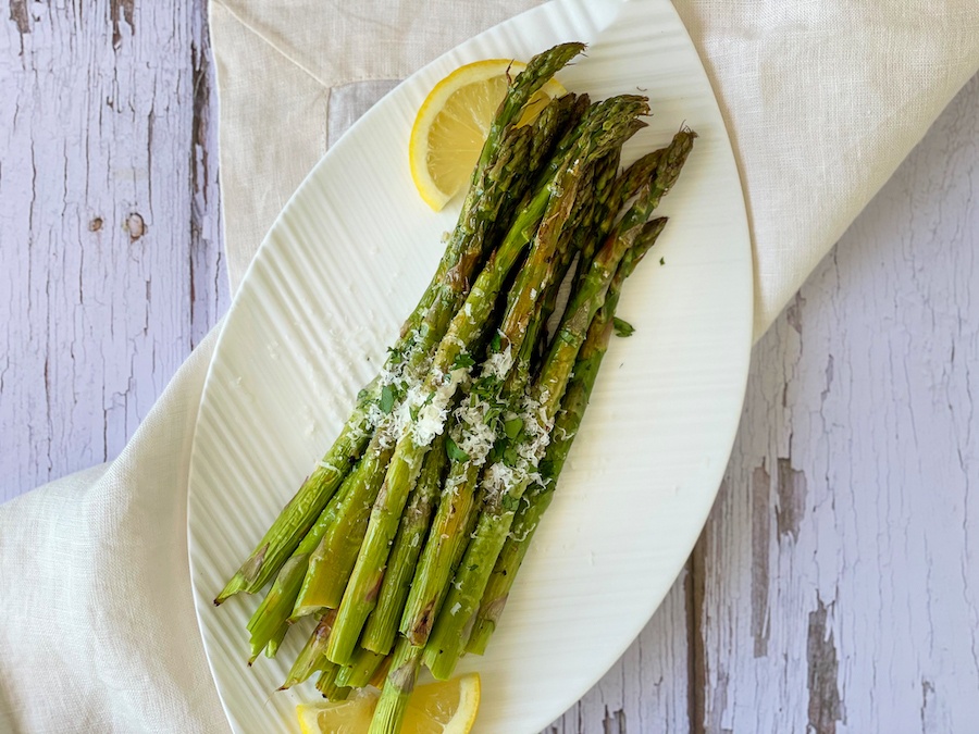 Asparagus on white plate