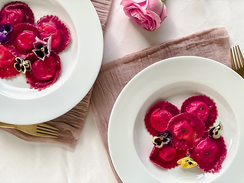 Pink Ravioli on a plate