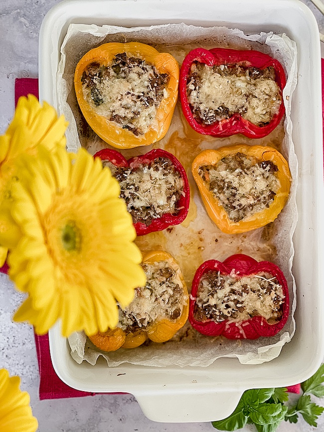 Flowers and stuffed italian peppers