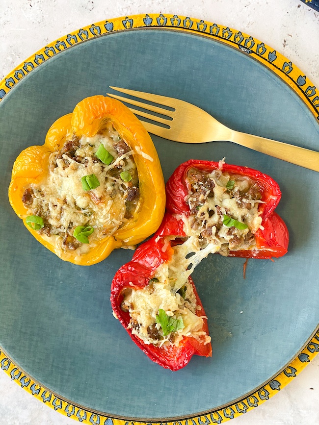 Stuffed Peppers on a blue plate