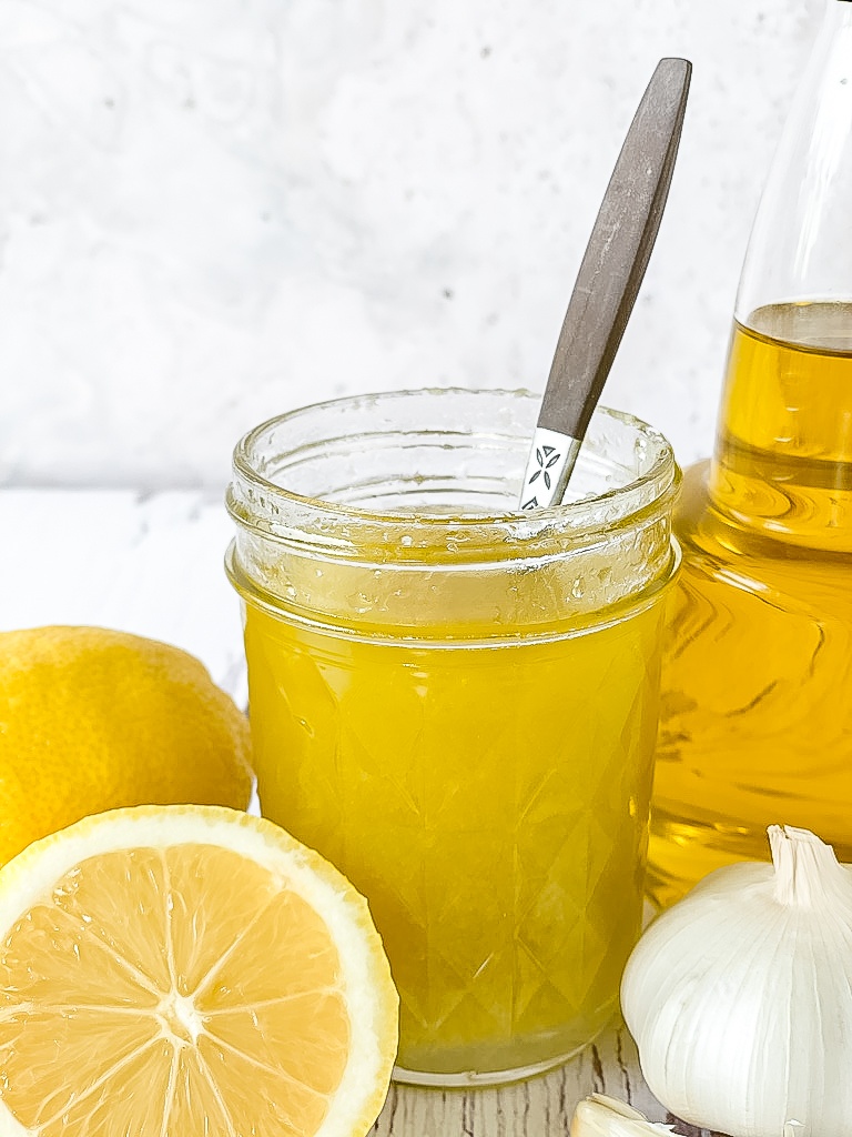Lemon Garlic Vinaigrette in a jar