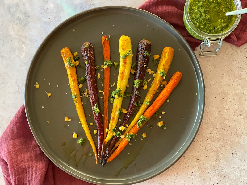 Rainbow roasted carrots on a plate