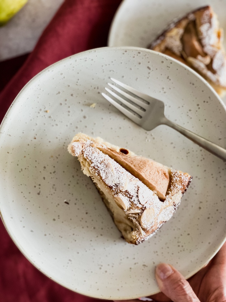 Offering a plate of Pear Cake