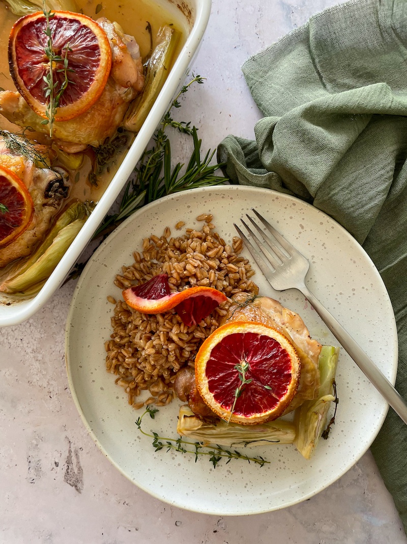 Roasted-Chicken-Thighs-with-Fennel-and-Orange on a plate