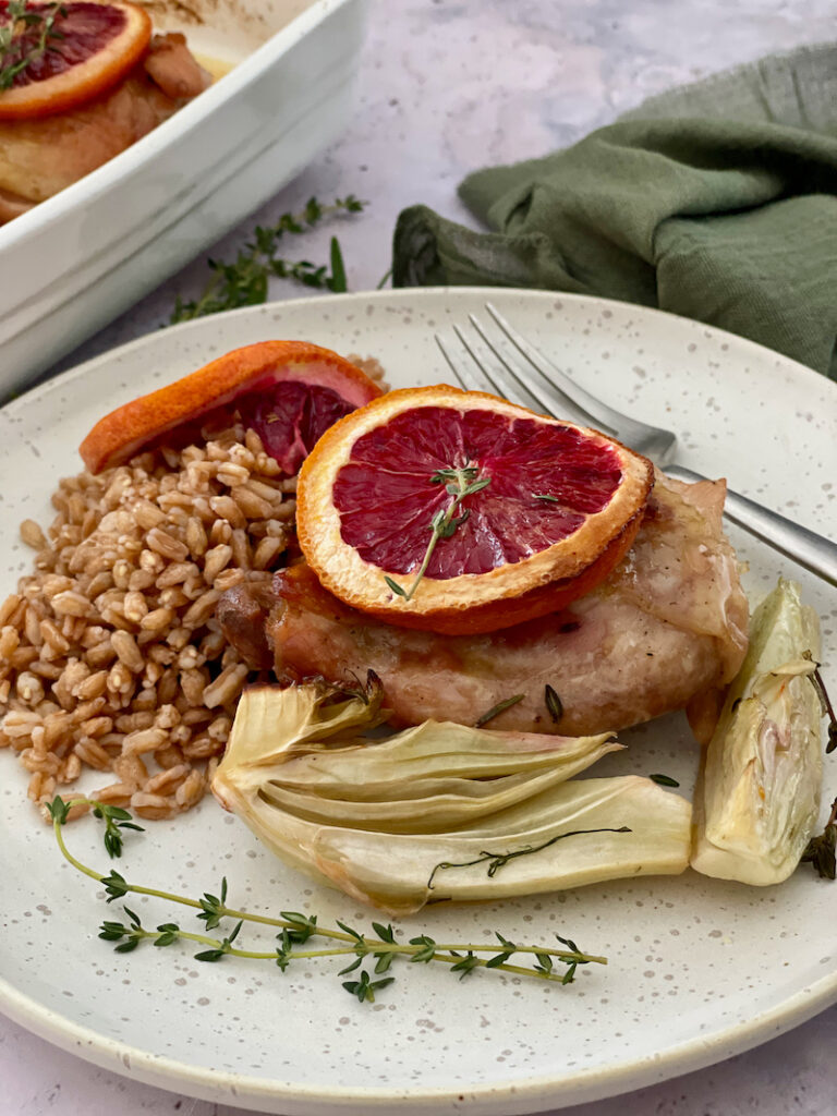 Roasted-Chicken-Thighs-with-Fennel-and-Orange-with-farro
