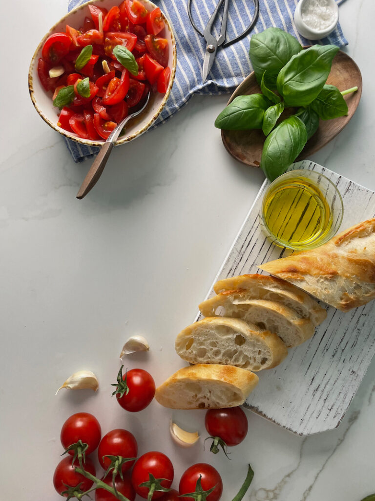 Ingredients to make classic Italian Tomato bruschetta