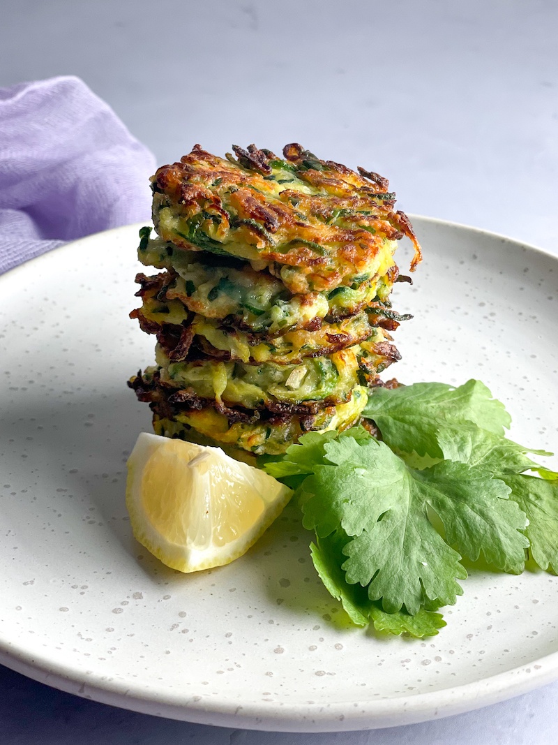 Italian Zucchini fritters on a white plate