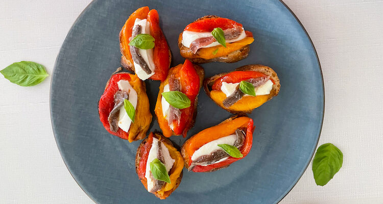 Roasted Peppers, Mozzarella and Anchovies Bruschetta