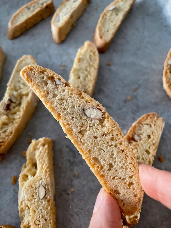 Italian Classic Almond biscotti in hand