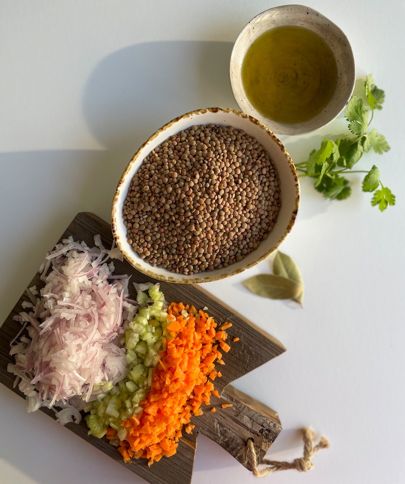 Classic Italian-style lentils ingredients