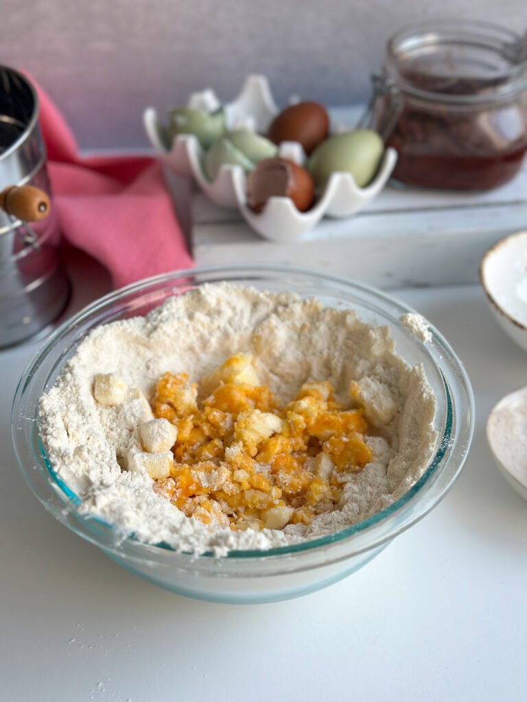 First stage of mixing the ingredients to make pastry dough