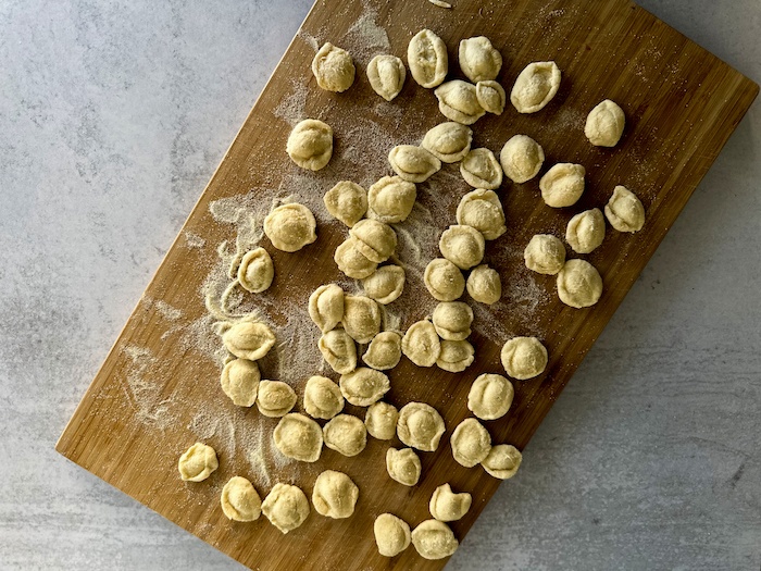 Orecchiette on a wood board