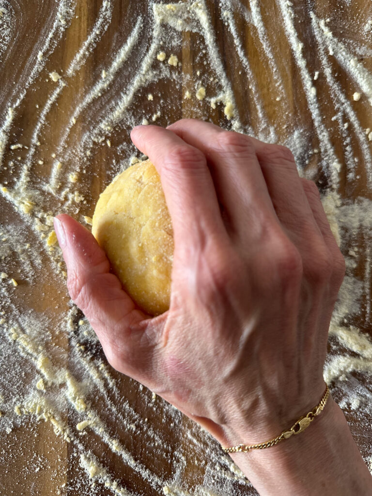 Pasta dough with hands on top