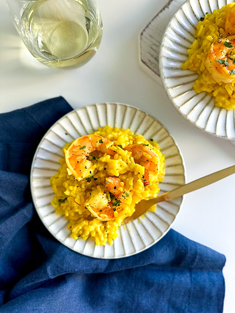 Saffron Shrimp Risotto in plates