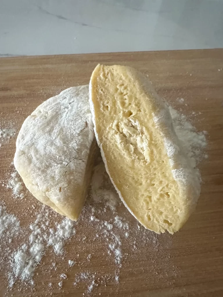dough cut in half