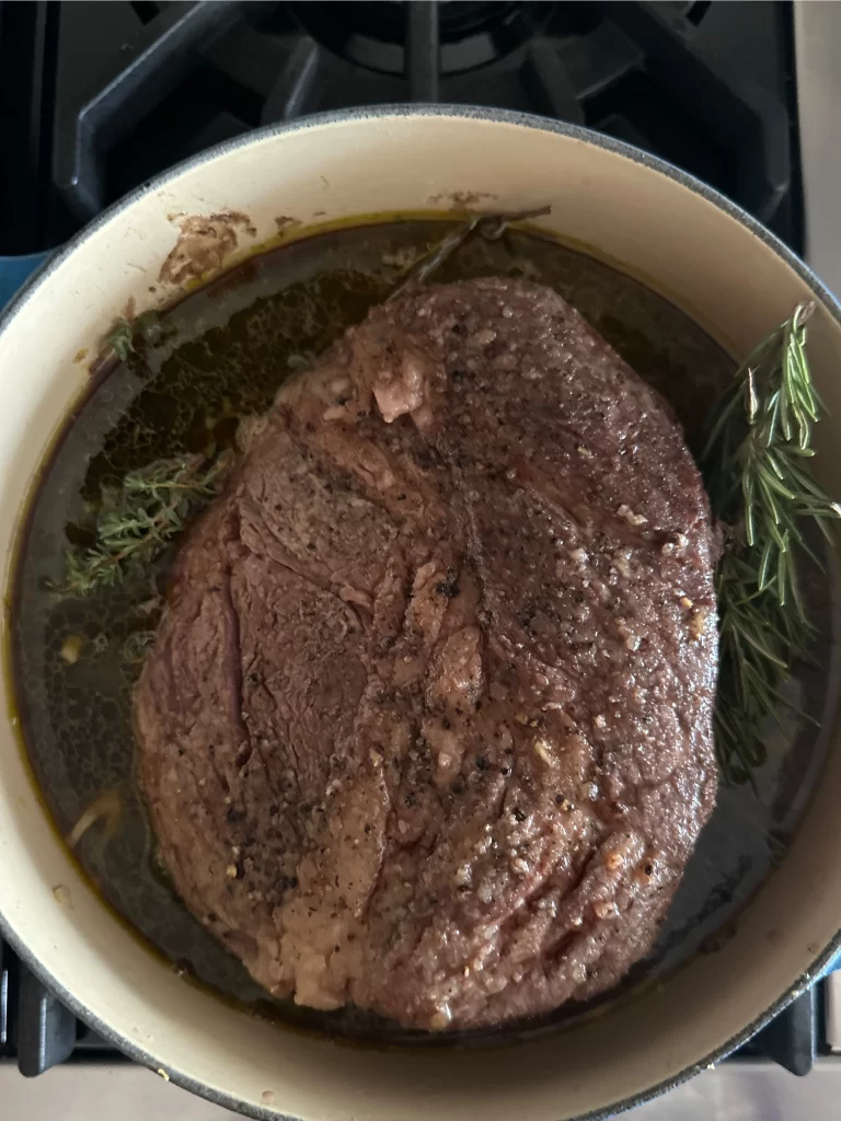 Brasato al Barolo after 2.5 hours of slow cooking.