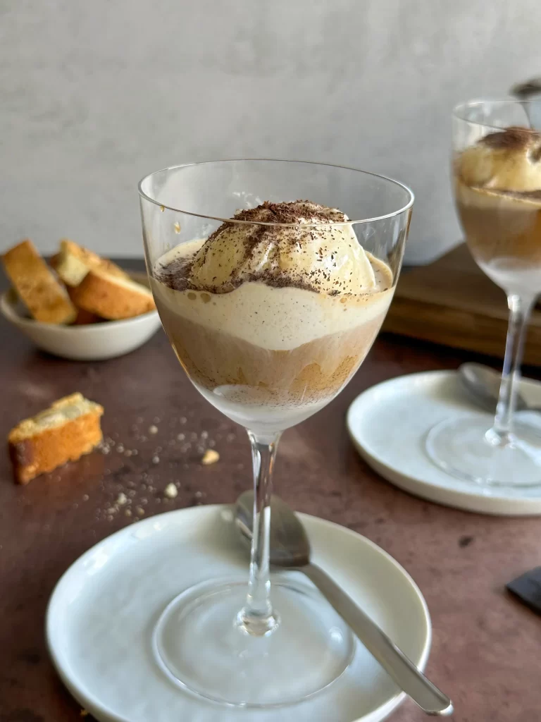 Affogato in cup with almonds Cantucci