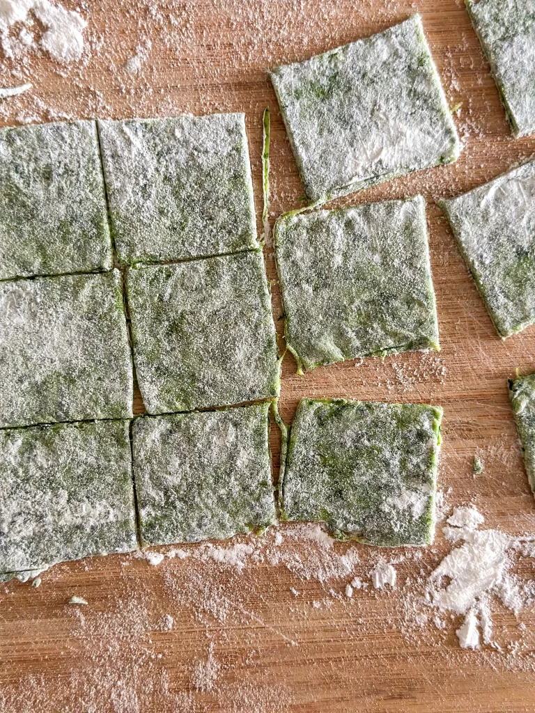 pasta sheet cut in 2 inch squares