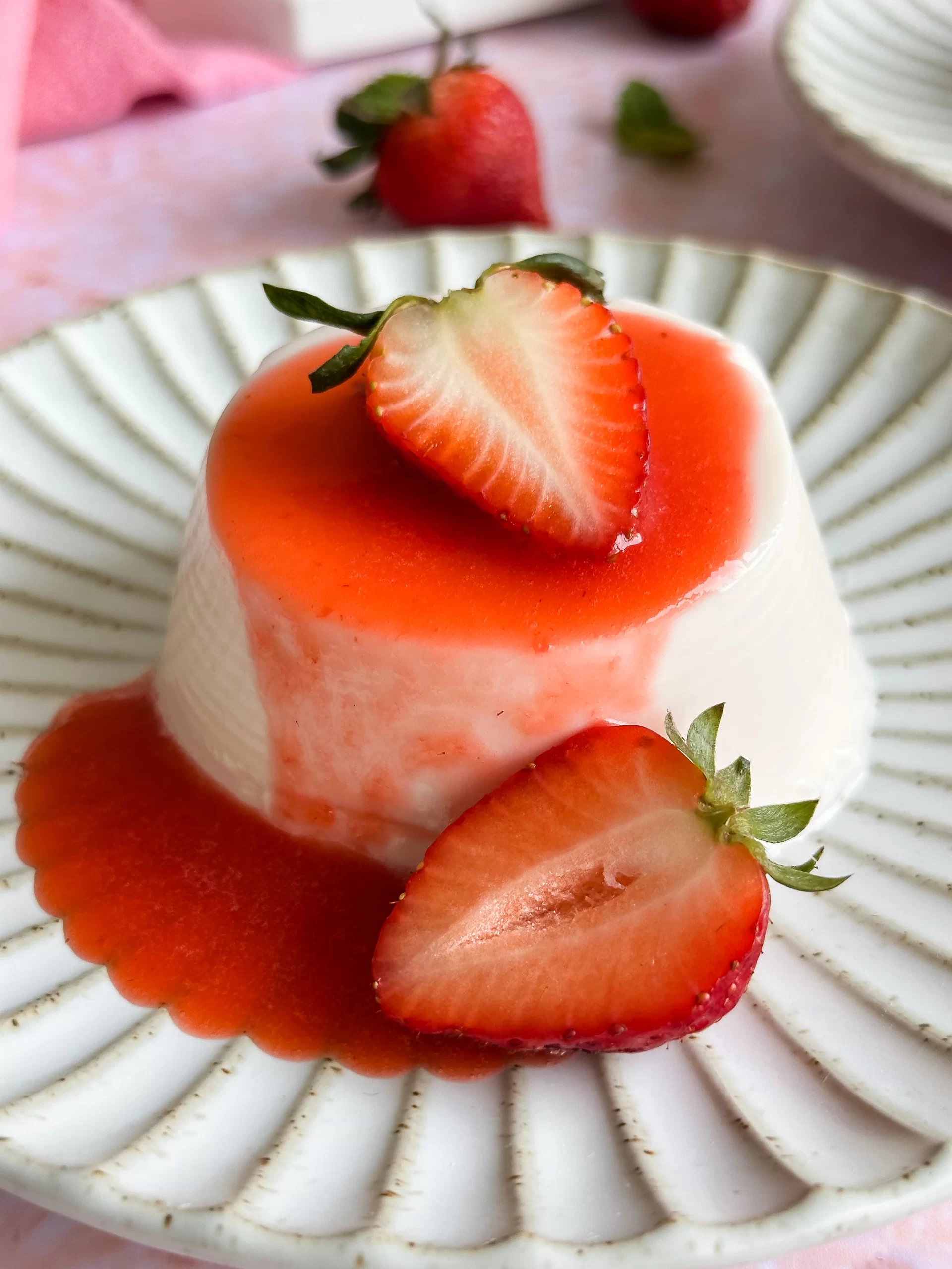 Kefir Panna Cotta with Strawberry on a white plate