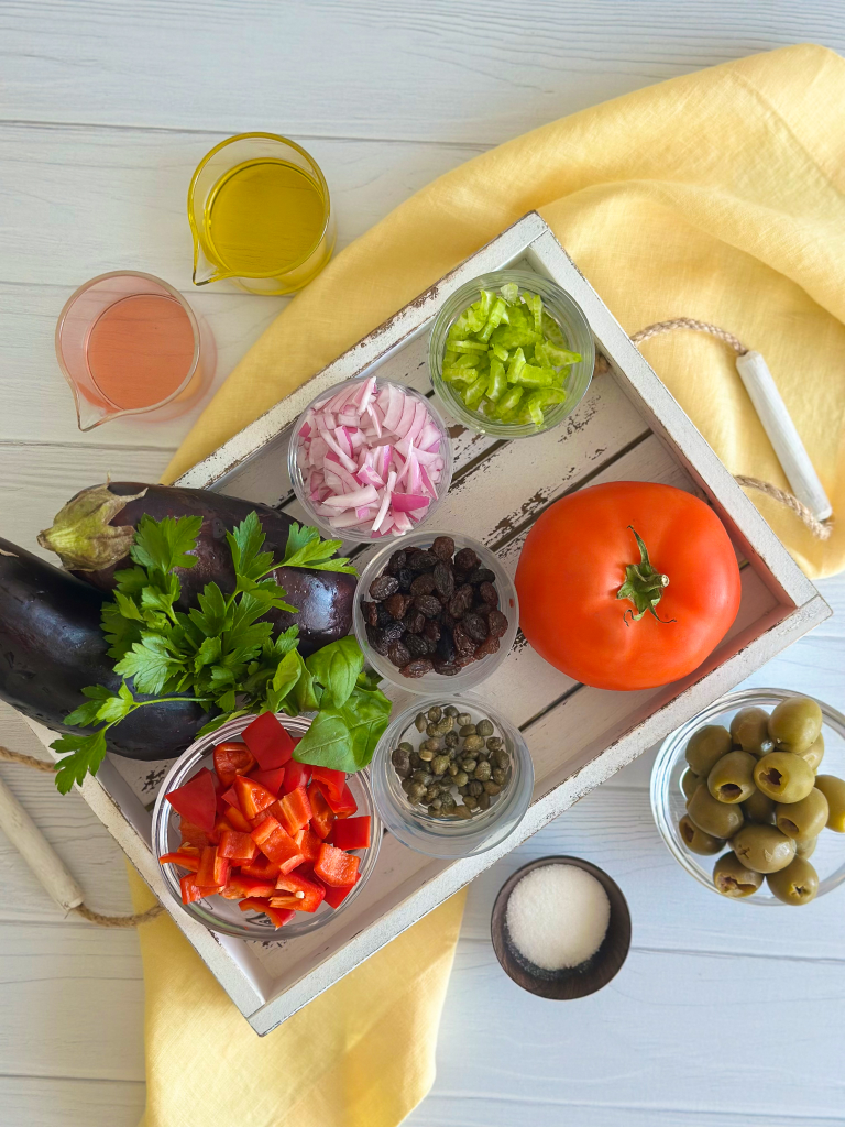 Ingredients to make eggplant caponata