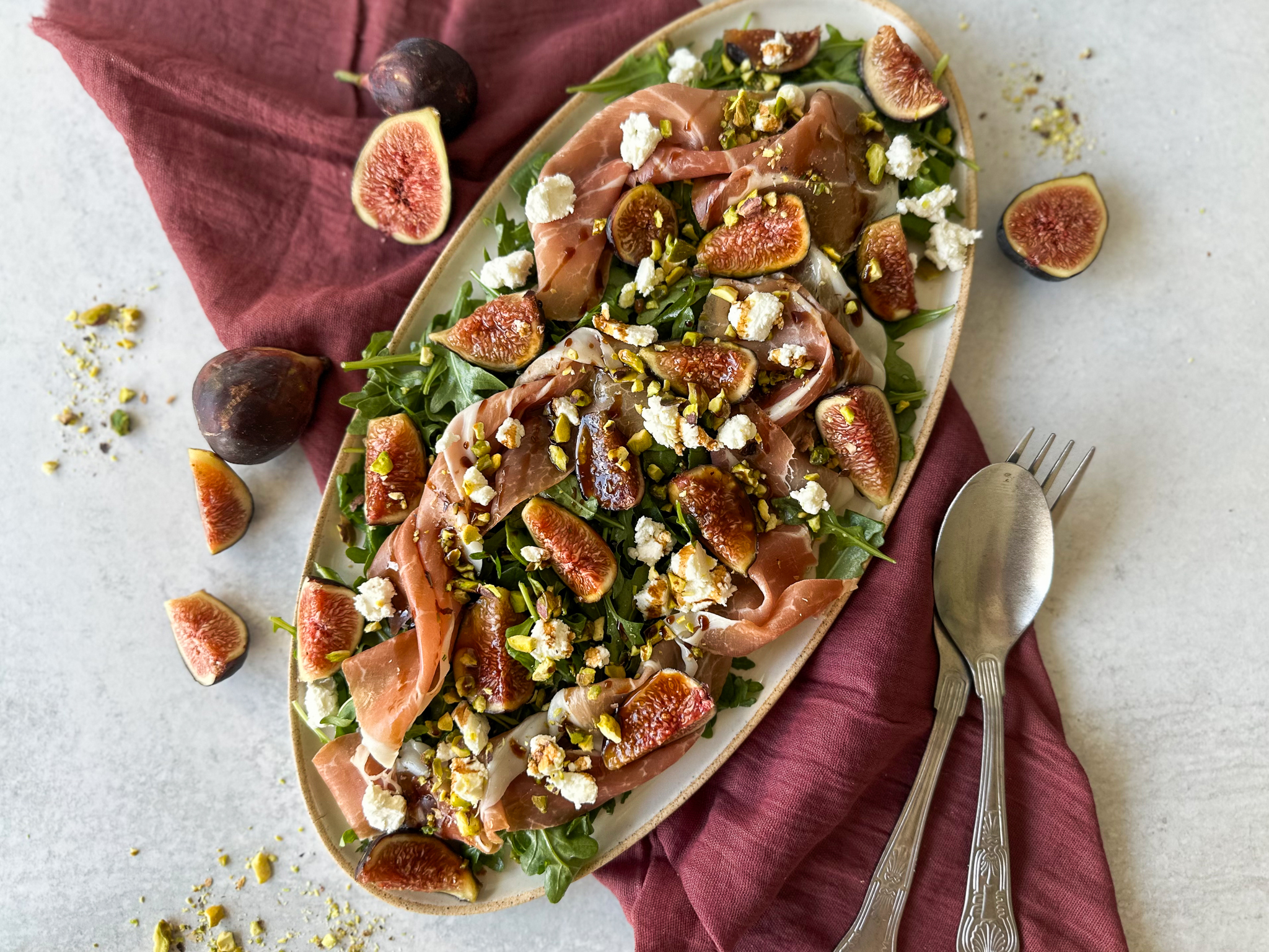 Fig & Prosciutto Salad with Goat Cheese and Pistachios