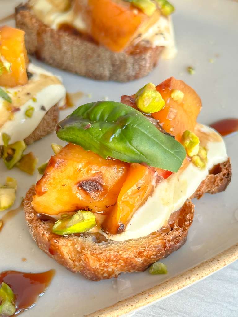 Peach bruschetta close up