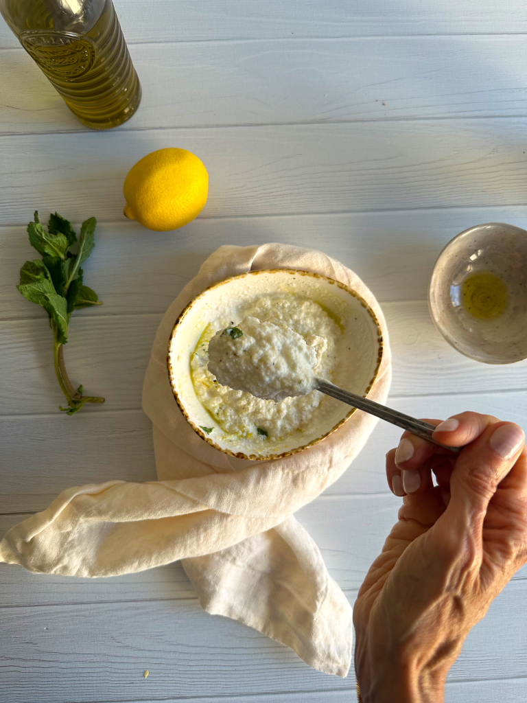 Whipped ricotta in a bowl