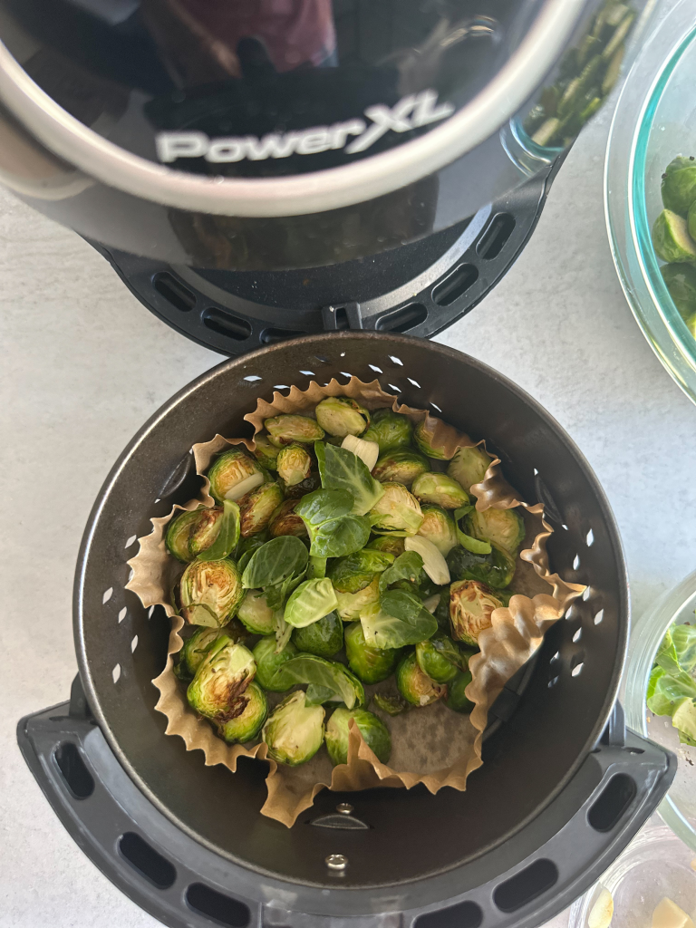 Air Fryer Brussel Sprouts in basket