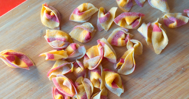 Striped Sorpresine Pasta (Little Surprises) with Natural Colors