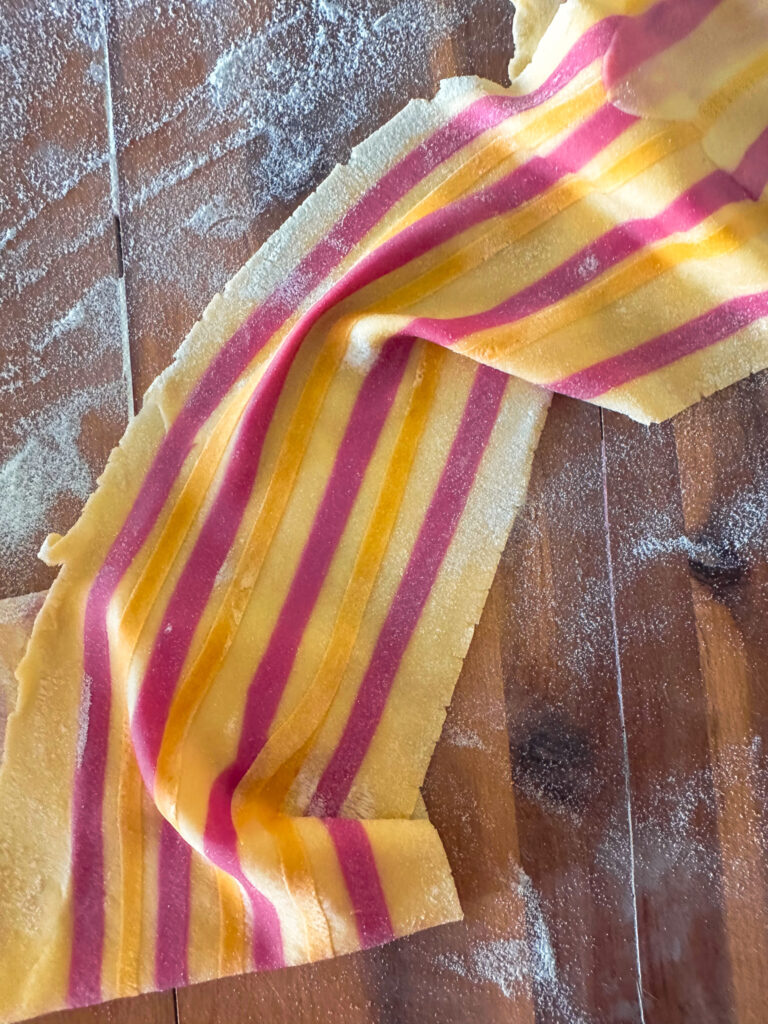 Laminated striped pasta dough