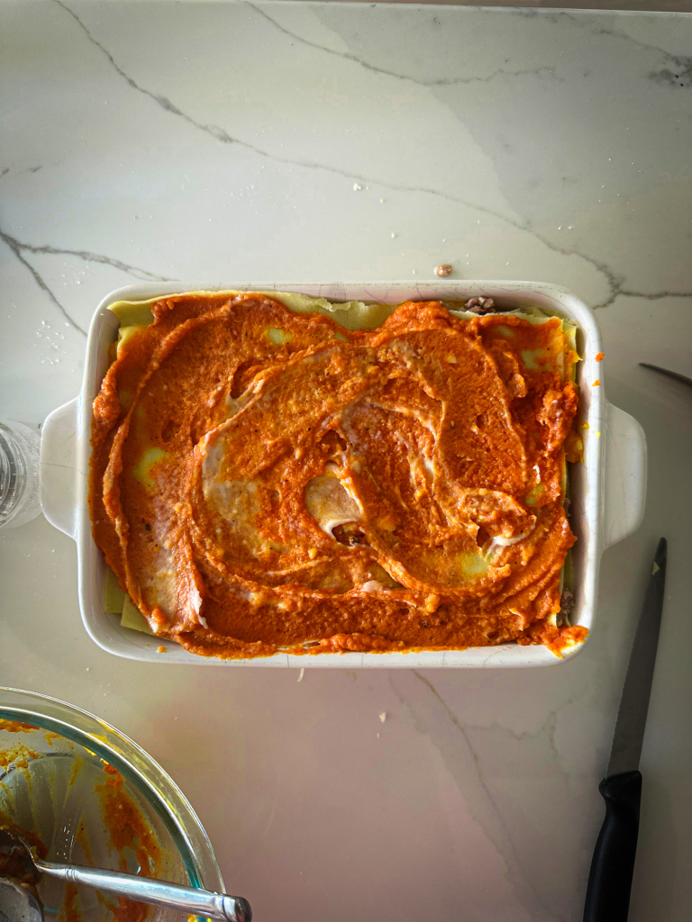 final layer of butternut squash béchamel