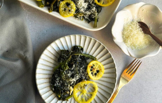 Sautéed Spinach with Garlic, Lemon and Parmesan