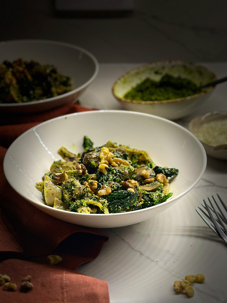 Spelt tagliatelle plated