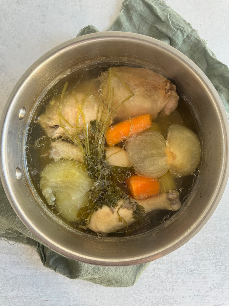 chicken broth after 3 hrs of simmering