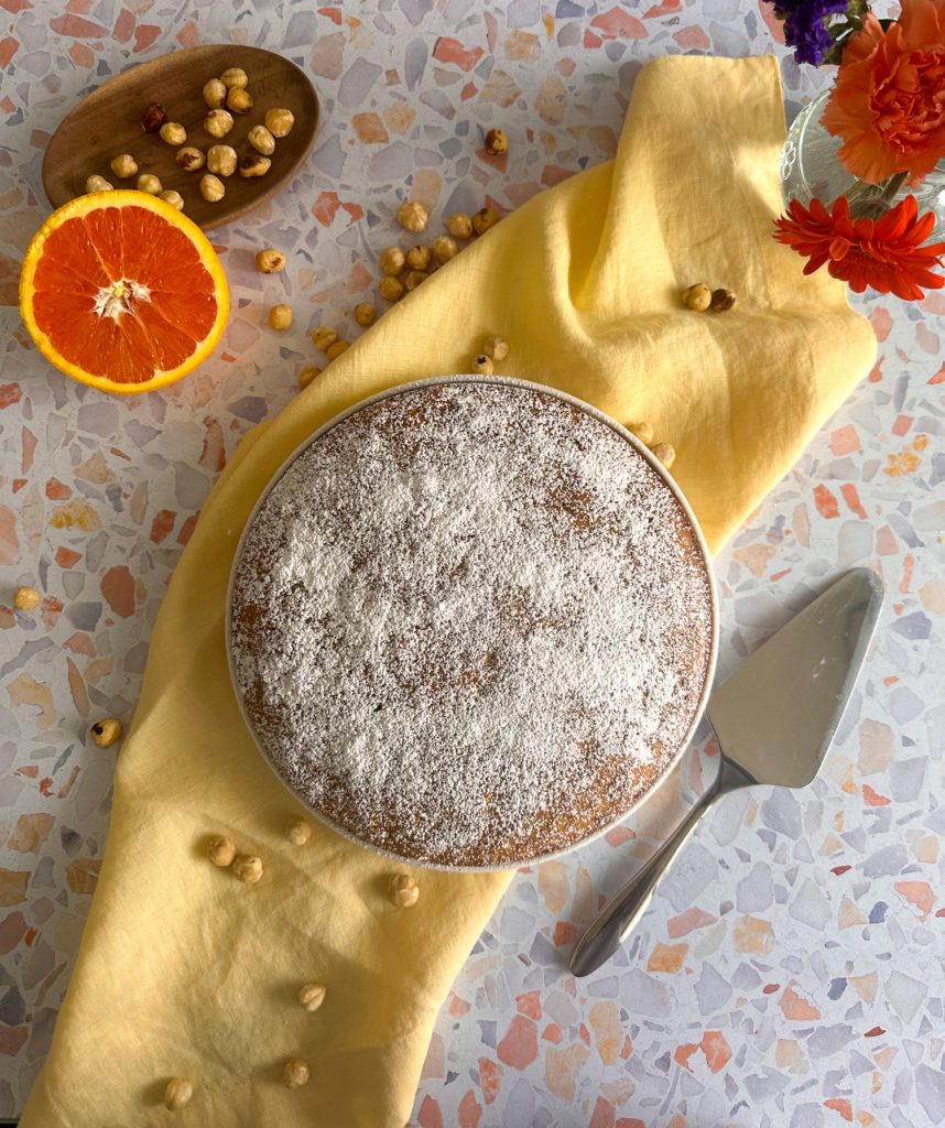Orange Carrot Cake with powdered sugar