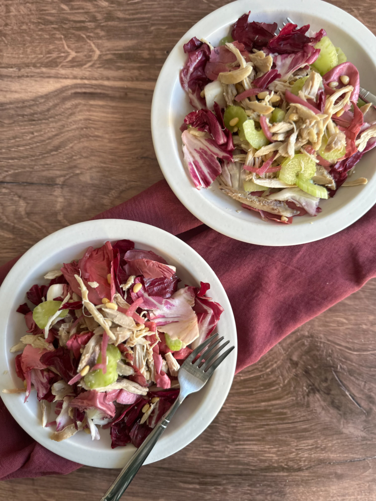 Italian chicken salad in 2 plates