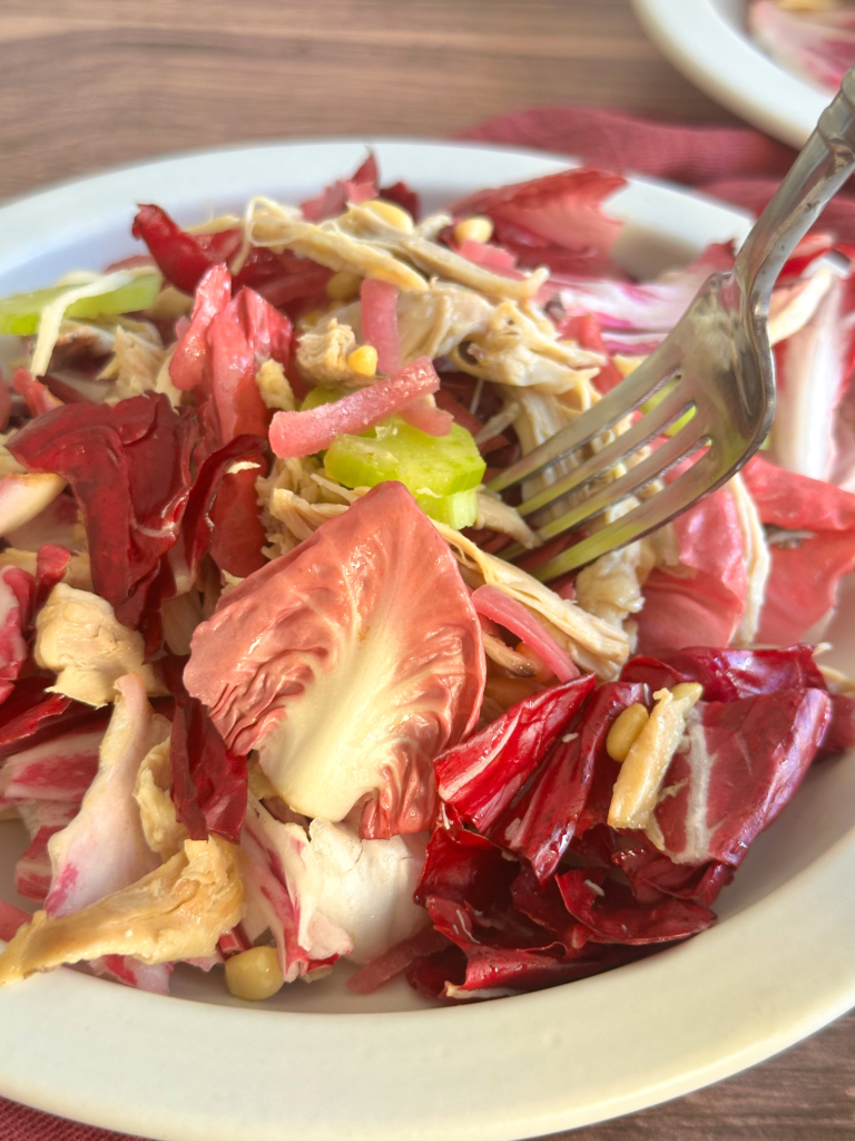 bite of Italian Chicken Salad with radicchio