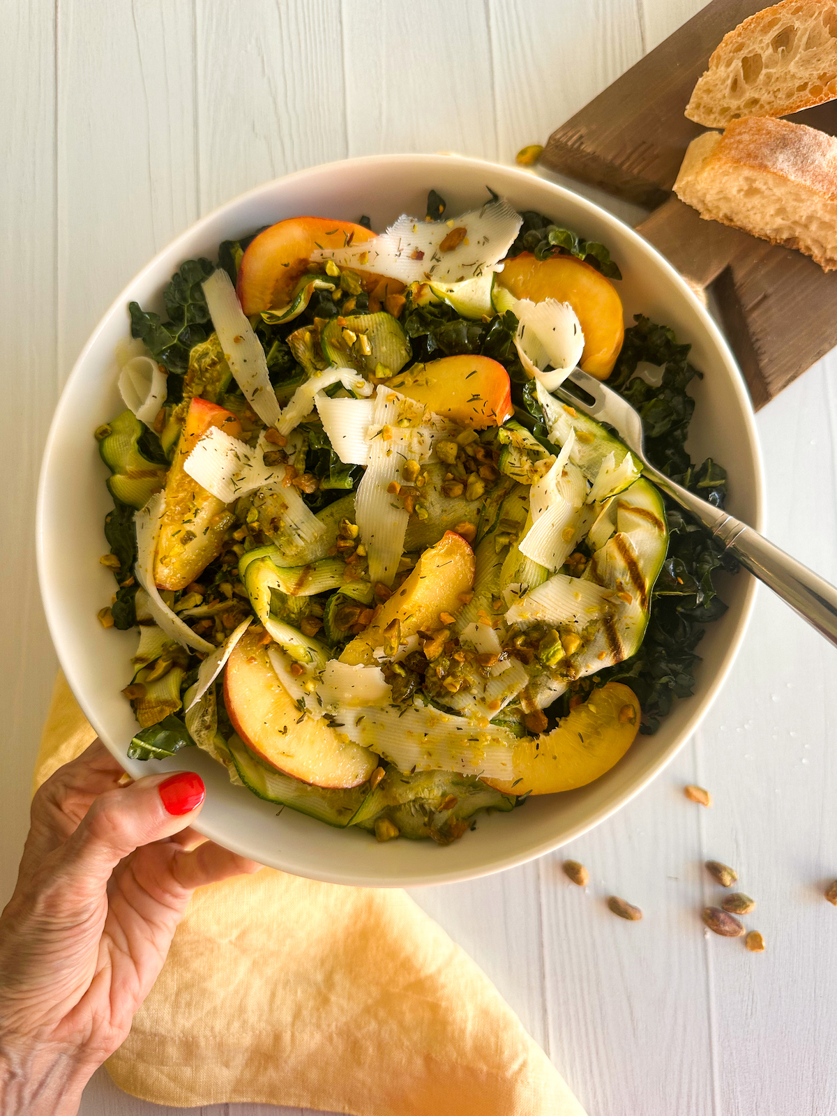 Grilled Zucchini, Peach and Kale Salad