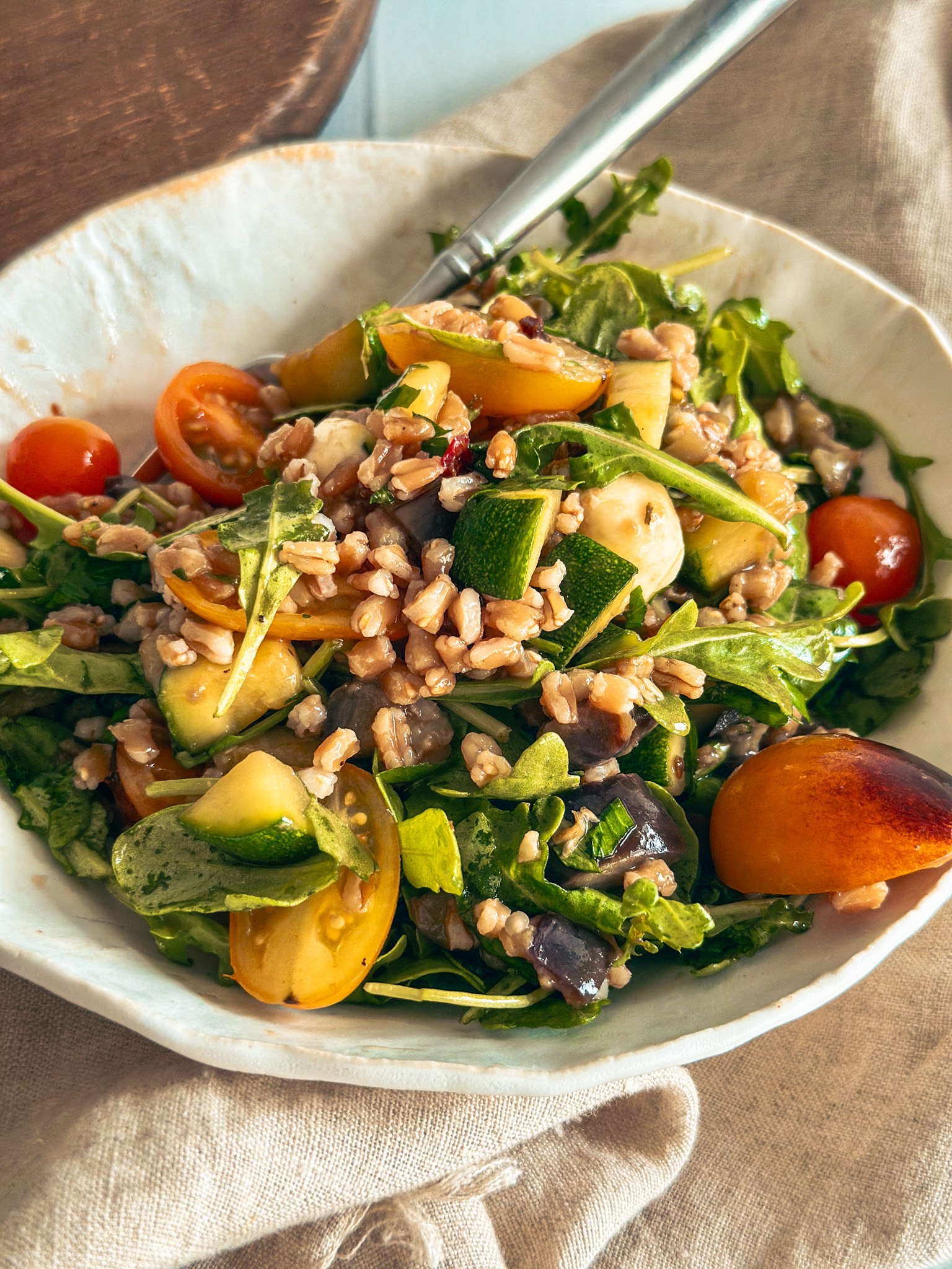 bowl of farro salad close up
